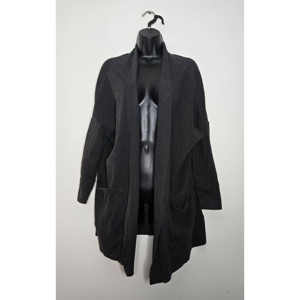 Pact Cardigan Womens Size M/L Gray Long Line Open Pockets Organic Cotton